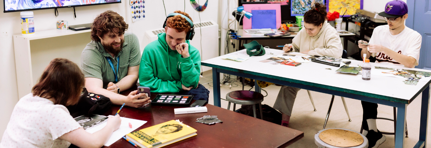 High School students draw and make collages in Visual Art class.